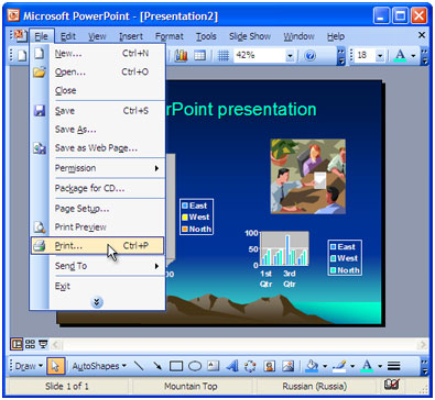 Open the document in Microsoft PowerPoint and press "File->Print..." in application main menu.